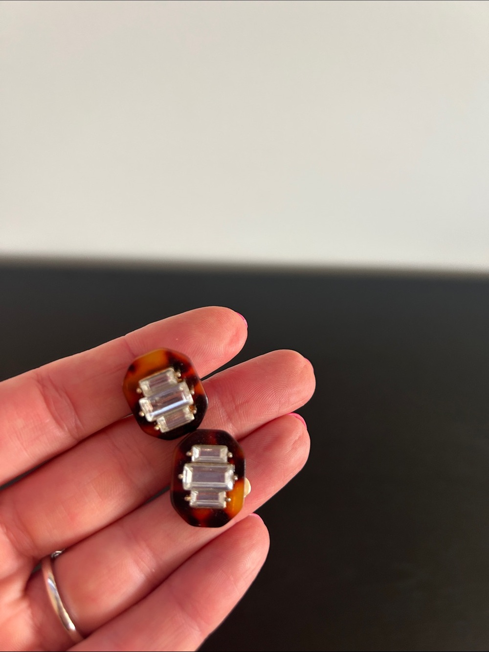 BaubleBar Tortoiseshell Brown and Amber Earrings with Clear Crystal Accents